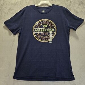 Mossy Oak Men's T-Shirt Medium Blue Live & Breathe Outdoors Camo Graphic Tee